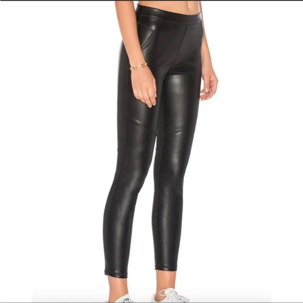 Free People Vegan Leather Biker Leggings Black High Rise‎ Skinny Pull On Size 26